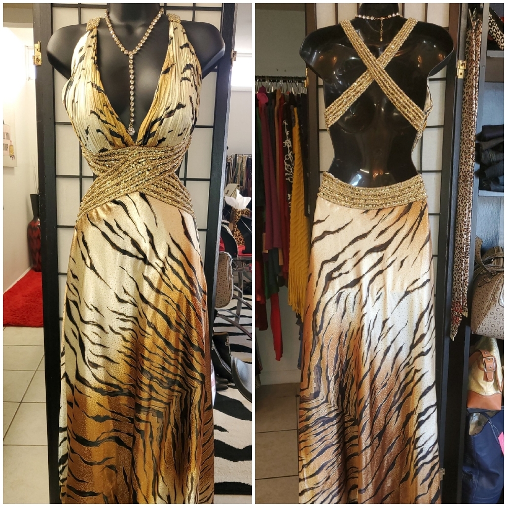Tan and black tiger print Maxi Dress